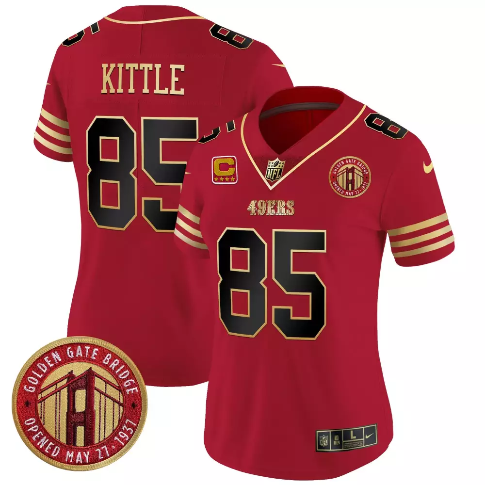 George Kittle Black Scarlet Women's 49ers Jersey | Golden Gate Bridge Patch | Stylish Fan Gear for Men, Women & Youth