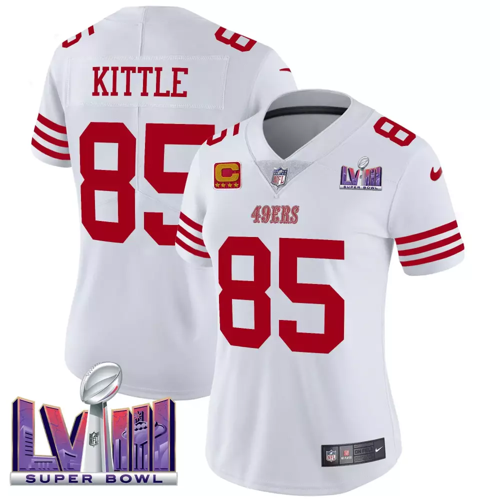 george kittle white gold womens san francisco 49ers super bowl lviii patch vapor jersey v2 all stitched
