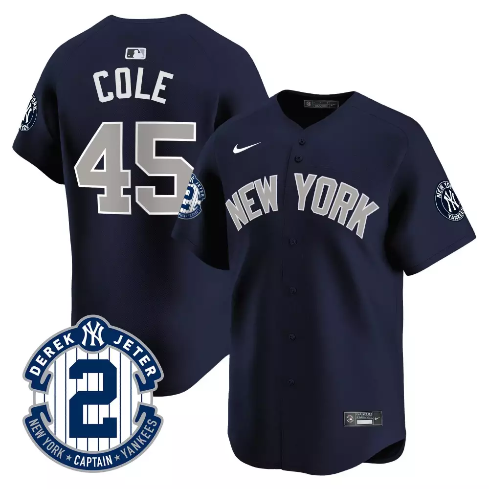 Gerrit Cole Yankees Derek Jeter Patch Jersey V2 | White Gold Vapor Premier Limited Edition | Fan Gear for Men, Women & Youth