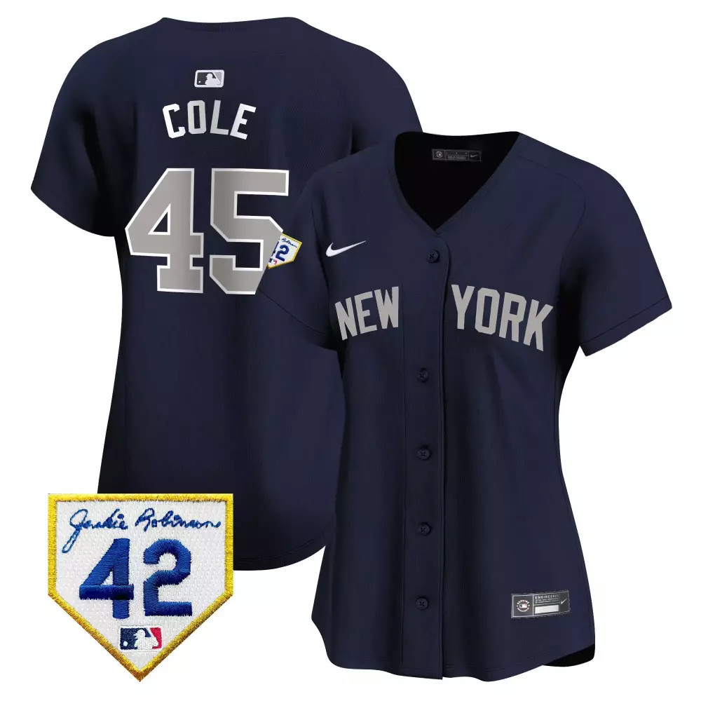 Gerrit Cole Yankees 2024 Jackie Robinson Patch Jersey | Stitched Vapor Premier Limited Edition | Tribute Fan Gear for Women