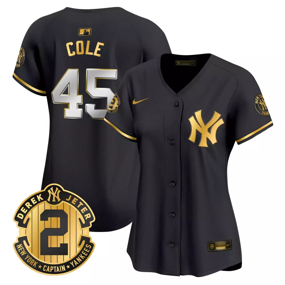 Gerrit Cole Black Gold Women's Yankees Derek Jeter Patch Jersey | Stitched Vapor Premier Limited Edition | Fan Gear for Men, Women & Youth