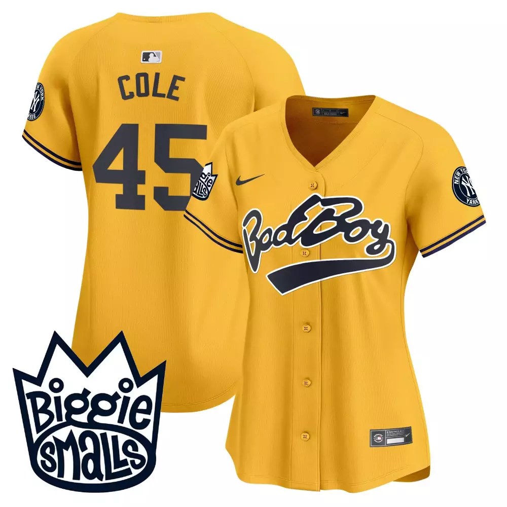 Gerrit Cole Gold Women's Yankees Biggie Smalls Vapor Premier Jersey | Limited Edition Stitched Fan Gear | For Men, Women & Youth