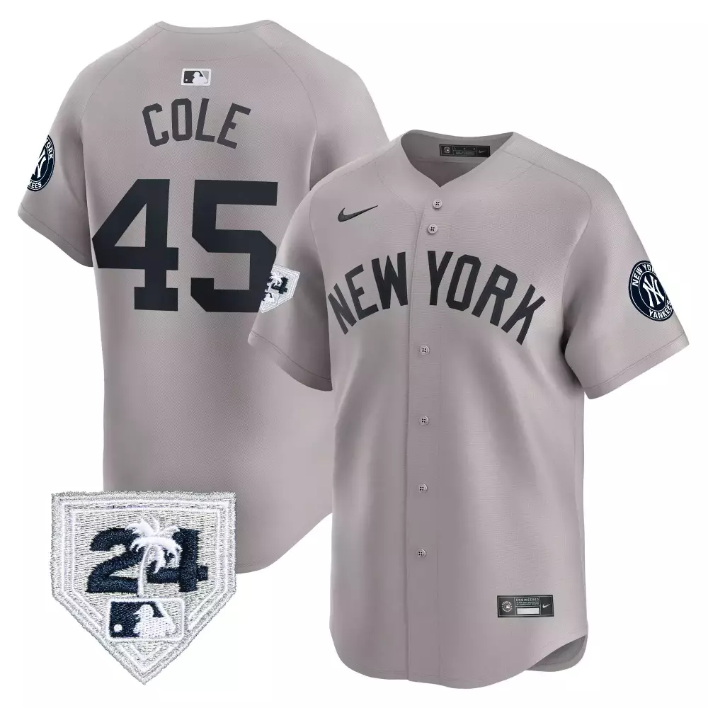 Gerrit Cole Gray Men's Yankees 2024 Spring Training Patch Vapor Premier Jersey V2 | Limited Edition Stitched Fan Gear | For Men, Women & Youth
