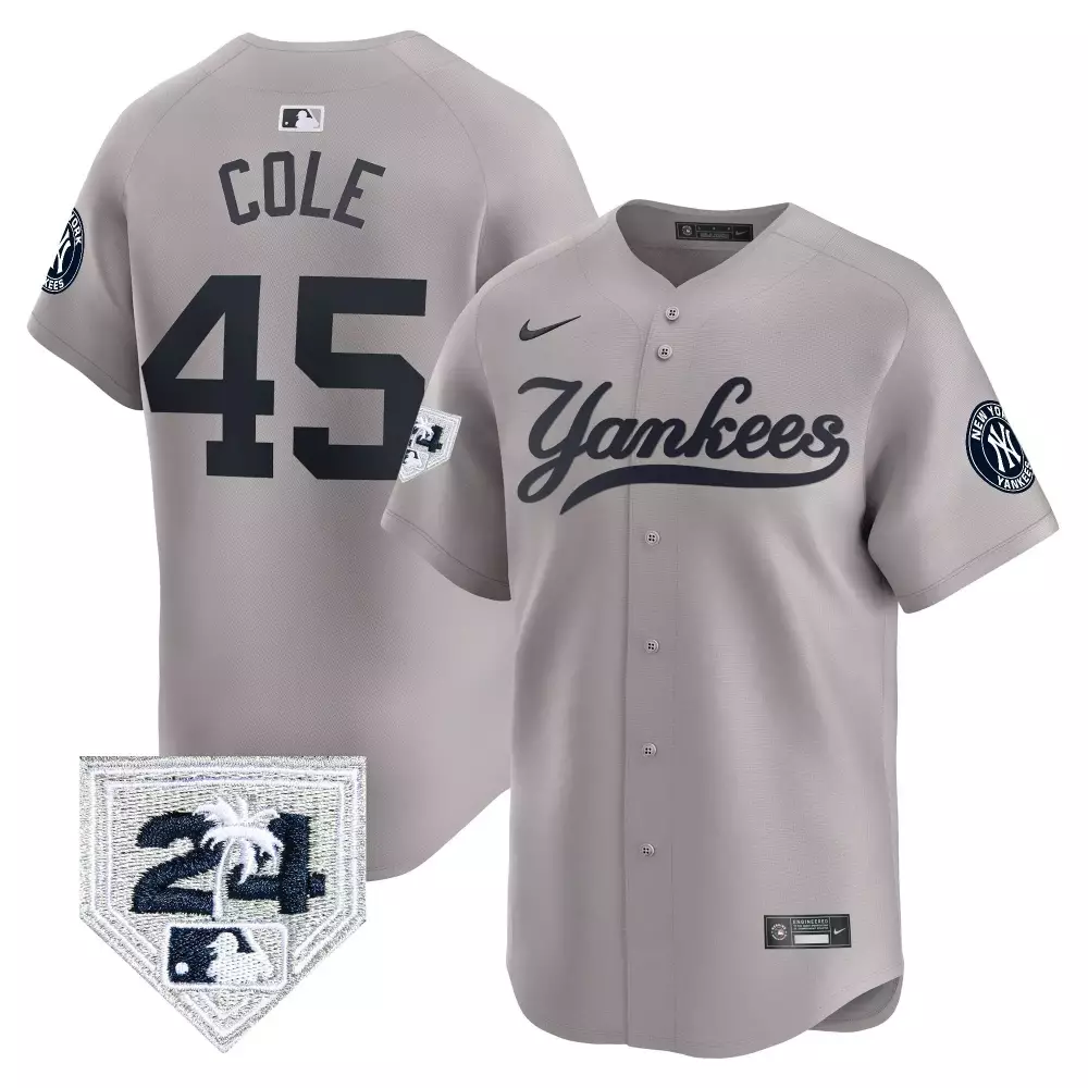 Gerrit Cole Gray Men's Yankees 2024 Spring Training Patch Vapor Premier Jersey V2 | Limited Edition Stitched Fan Gear | For Men, Women & Youth