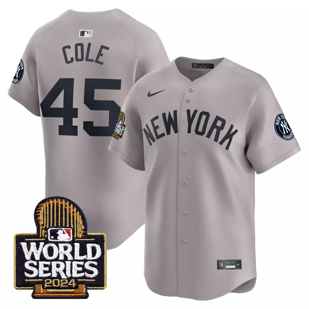 Gerrit Cole Gray Men's Yankees 2024 World Series Vapor Premier Jersey | Limited Edition Stitched Fan Gear | For Men, Women & Youth
