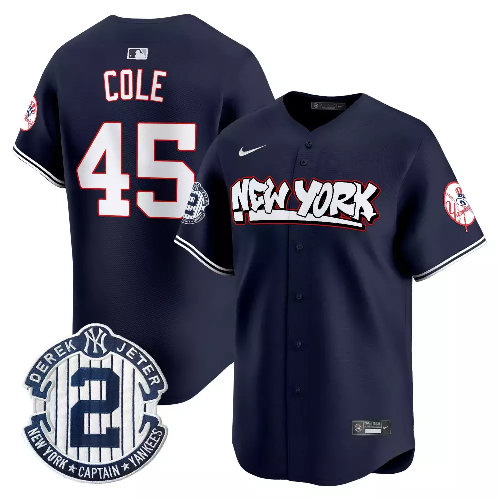 Gerrit Cole Yankees Navy Graffiti V2 Jersey | Premier Stitched Limited Edition Fan Gear | For Men, Women & Youth