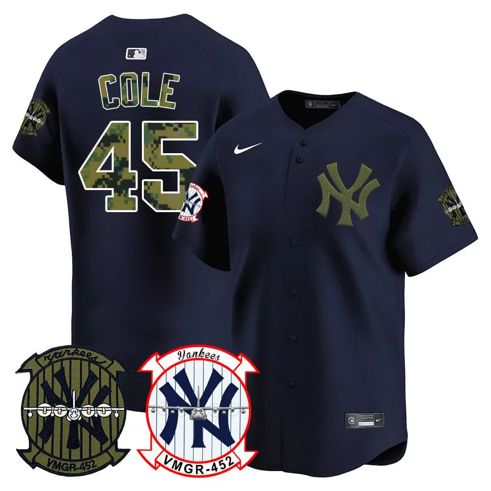 Gerrit Cole Yankees Woodland USMC Alternate Jersey | Premier Stitched Limited Edition Fan Gear | For Men, Women & Youth