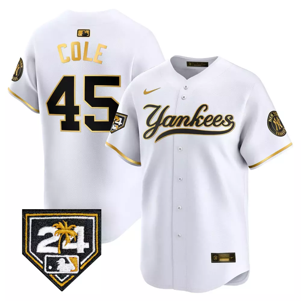 Gerrit Cole Yankees 2024 Spring Training Jersey | White Gold Vapor Premier Limited Edition V6 | Fan Gear for Men, Women & Youth
