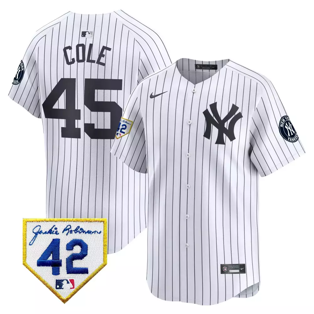 Gerrit Cole Yankees 2024 Jackie Robinson Patch Jersey | Stitched Vapor Premier Limited Edition | Tribute Fan Gear for Women