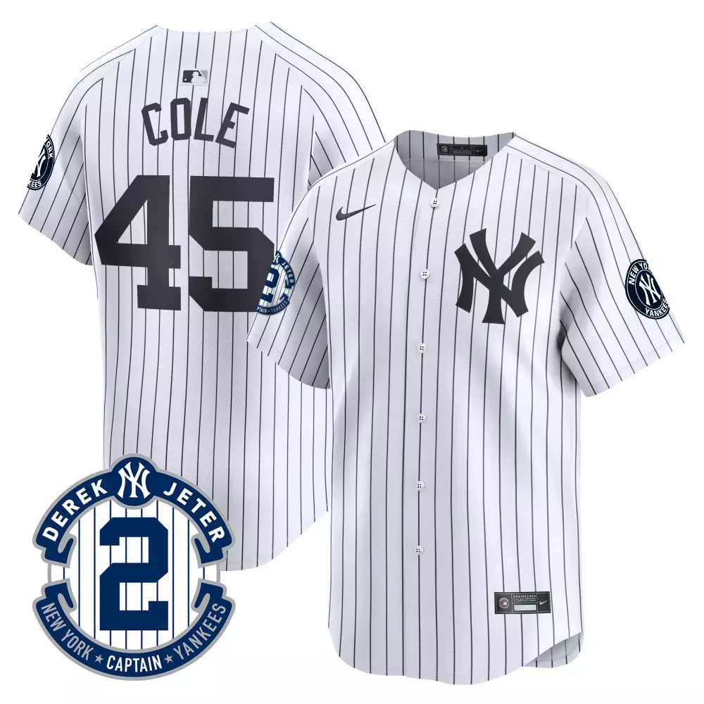 Gerrit Cole Yankees 2024 Derek Jeter Patch Vapor Premier Jersey | Limited Edition Stitched Fan Gear | For Men, Women & Youth