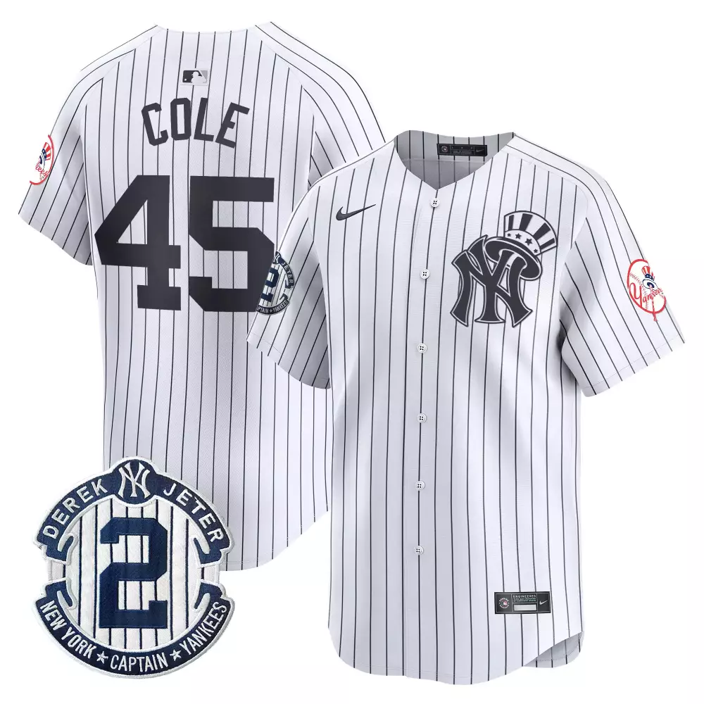 Gerrit Cole Yankees 2024 Derek Jeter Patch Vapor Premier Jersey | Limited Edition Stitched Fan Gear | For Men, Women & Youth