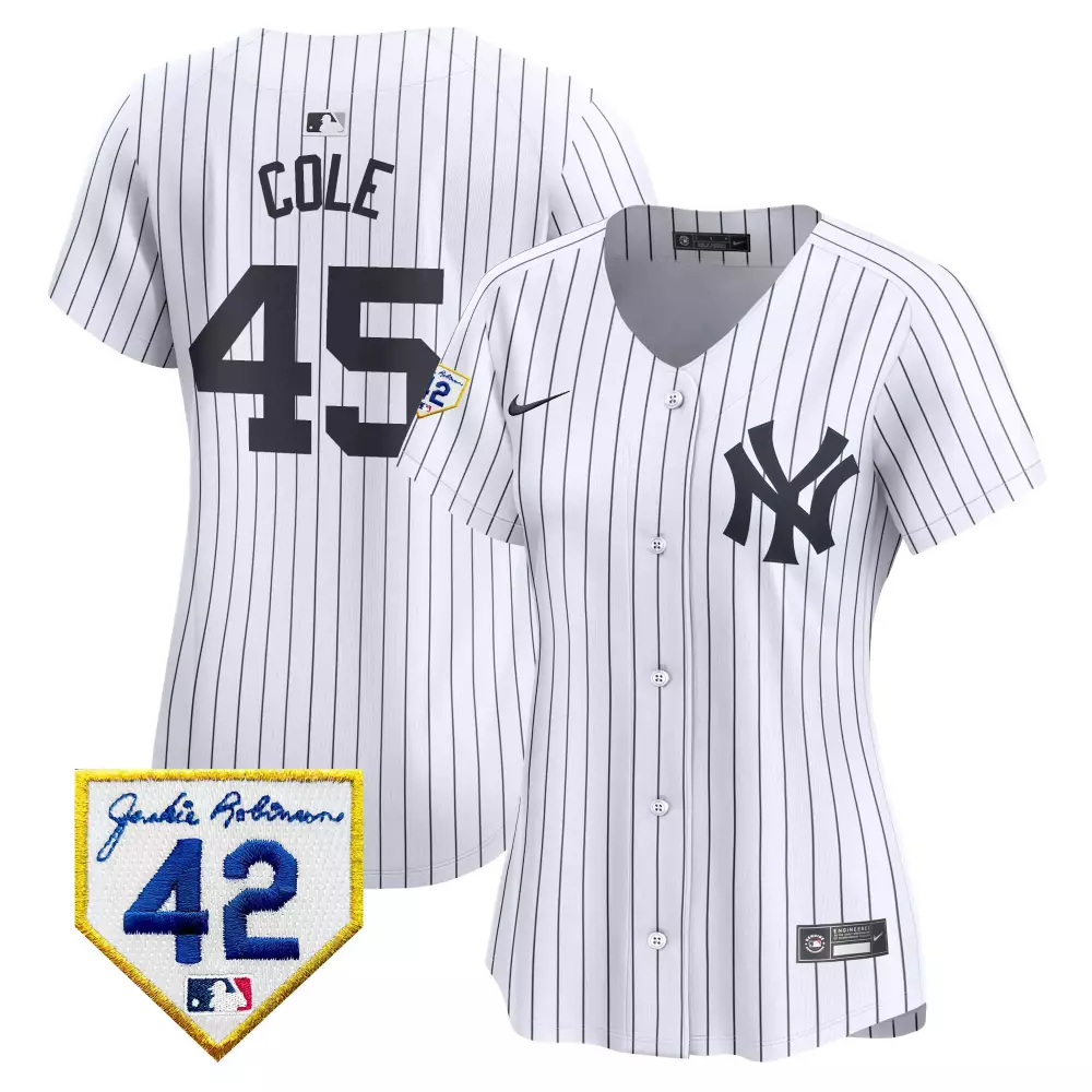 Gerrit Cole Yankees 2024 Jackie Robinson Patch Jersey | Stitched Vapor Premier Limited Edition | Tribute Fan Gear for Women