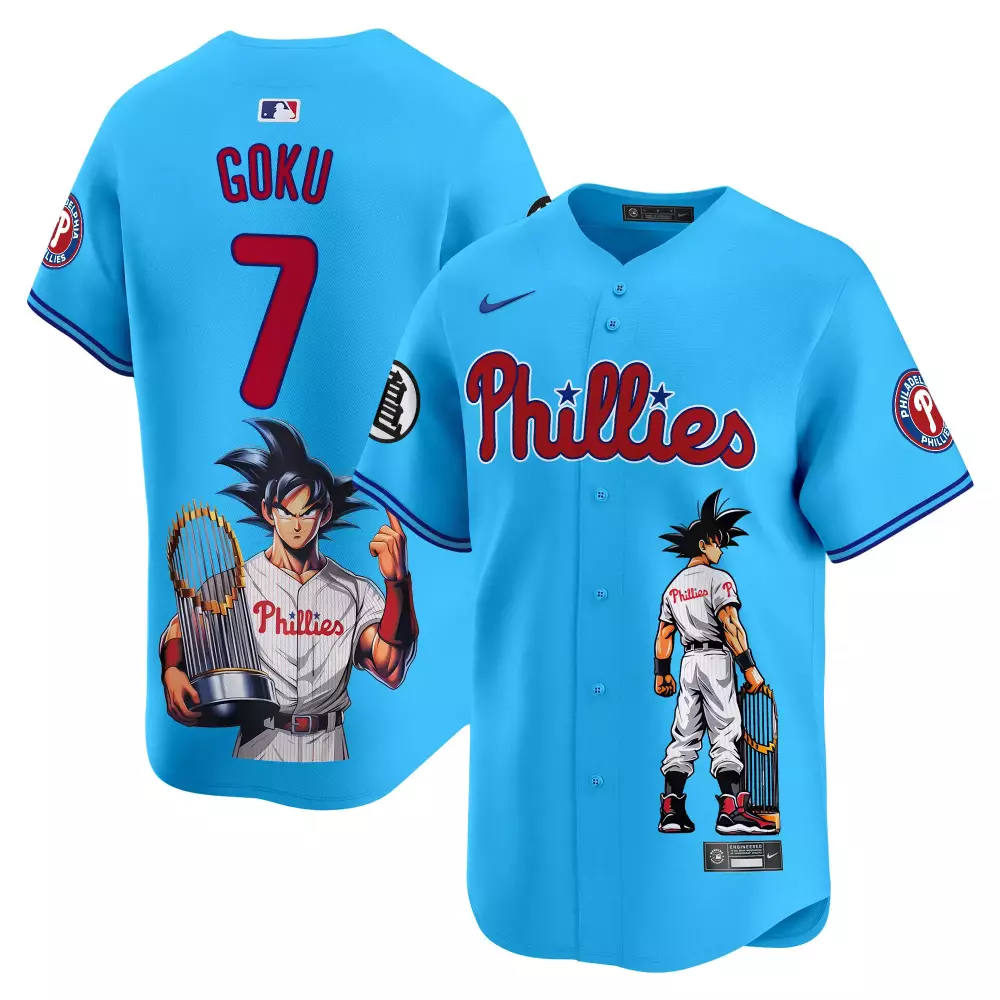 goku light blue mens philadelphia phillies dragon ball son goku vapor premier limited jersey printed