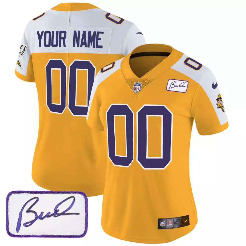 gold alternate women minnesota vikings bud grant patch classic limited custom jersey v3 all stitched