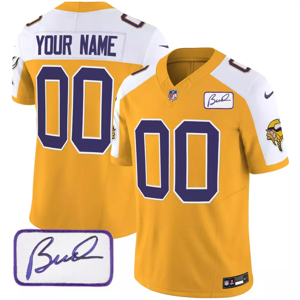 gold alternate youth minnesota vikings bud grant patch classic limited custom jersey v3 all stitched