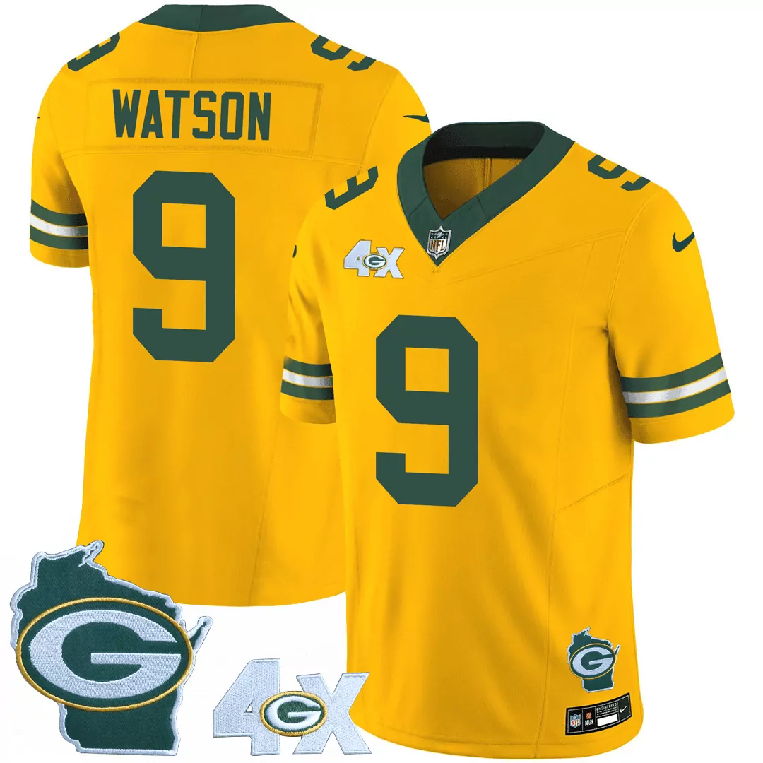 gold christian watson mens green bay packers 4x champs home patch vapor jersey all stitched