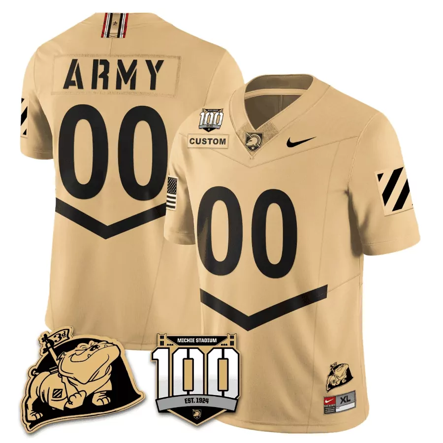 gold alternate youth army black knights rocky the bulldog patch vapor custom jersey all stitched
