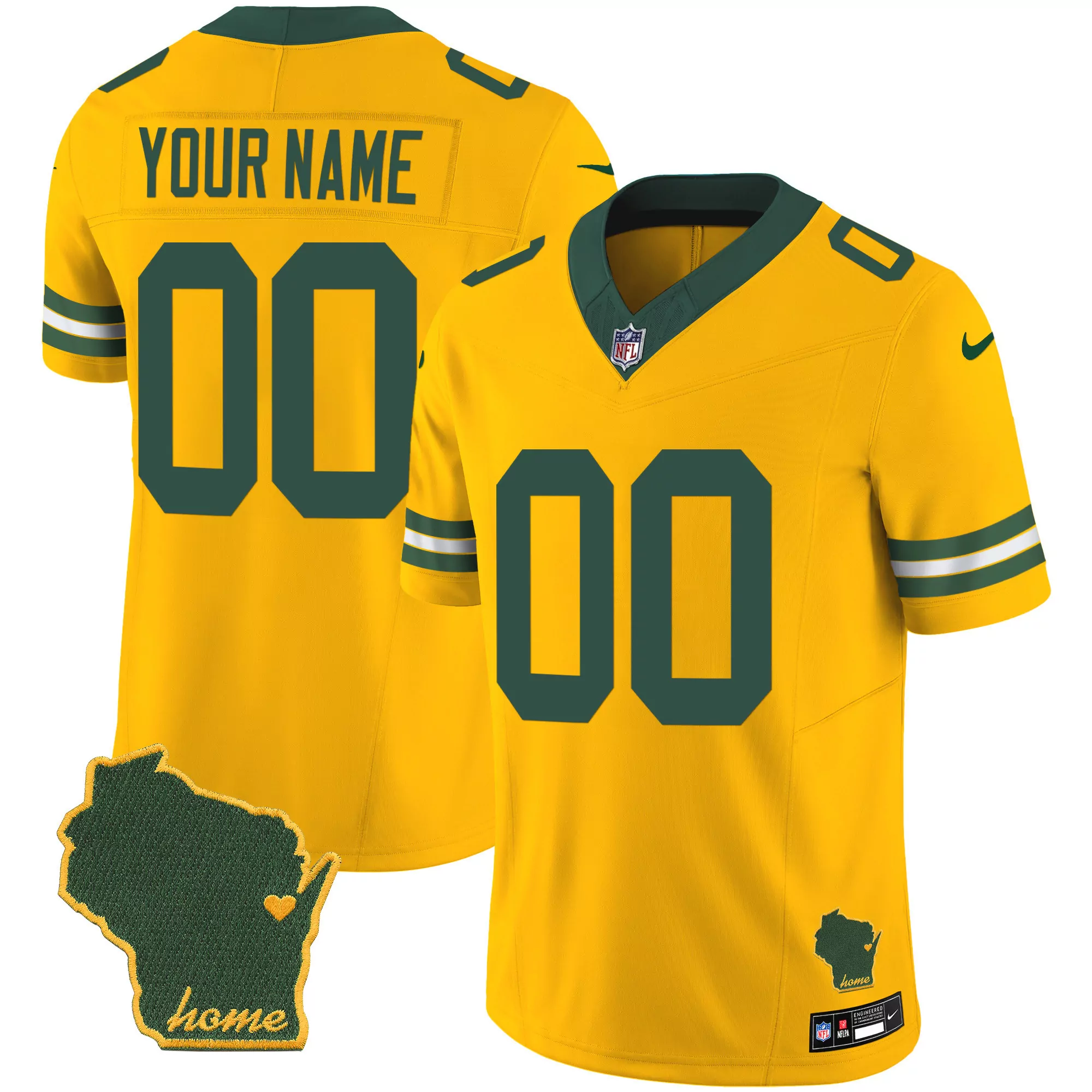 gold men green bay packers home patch vapor custom jersey all stitched