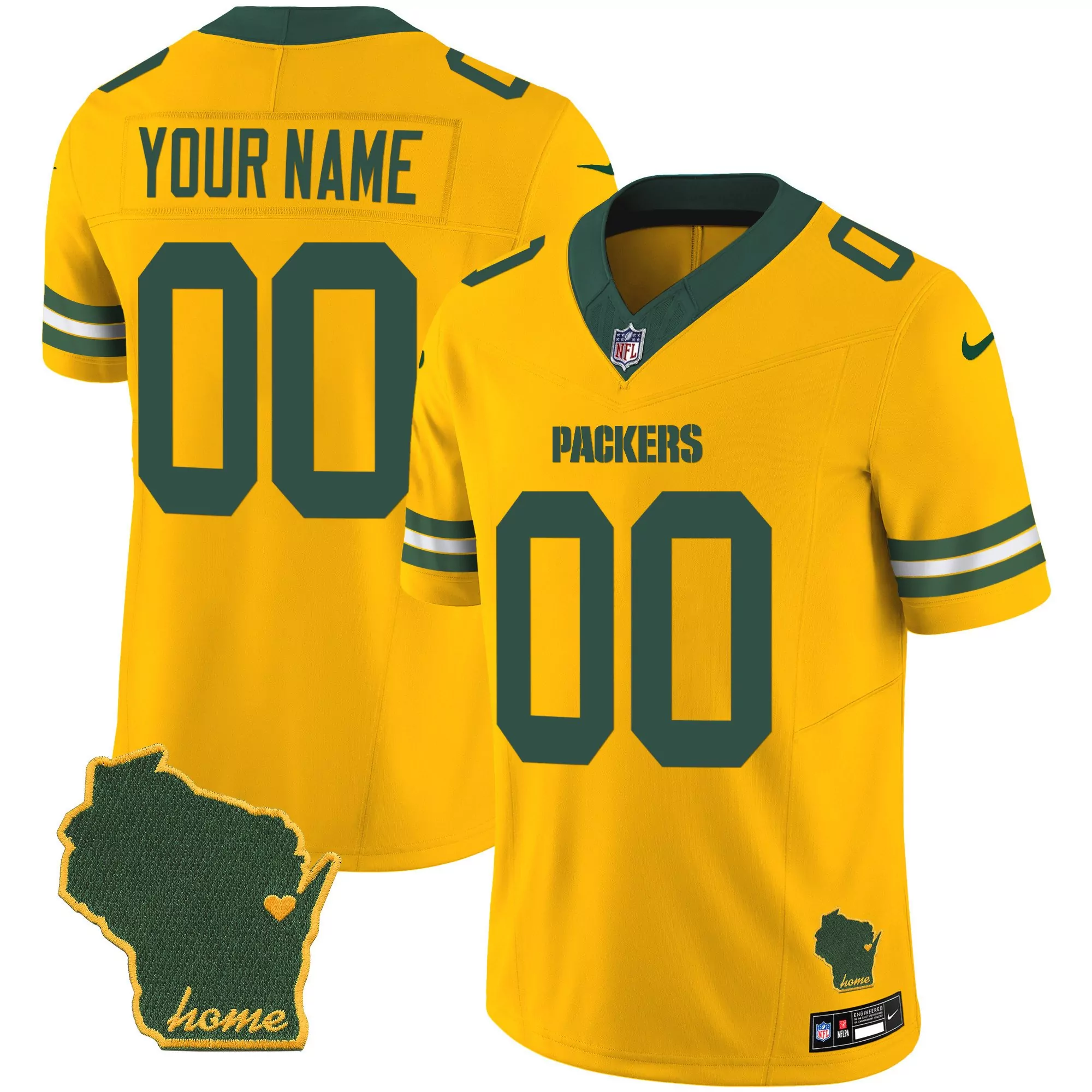 gold men green bay packers home patch vapor custom jersey all stitched