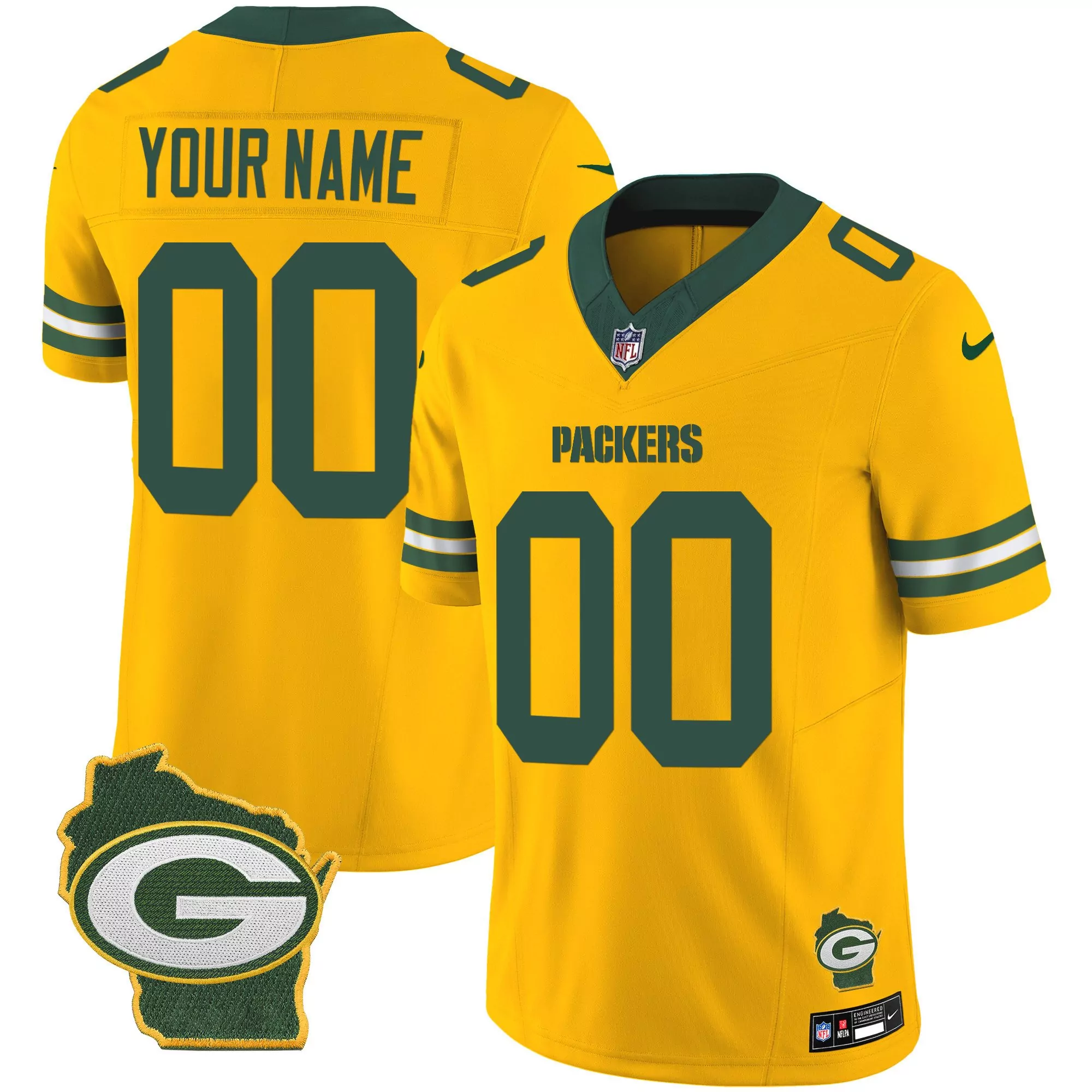 gold men green bay packers home patch vapor custom jersey all stitched
