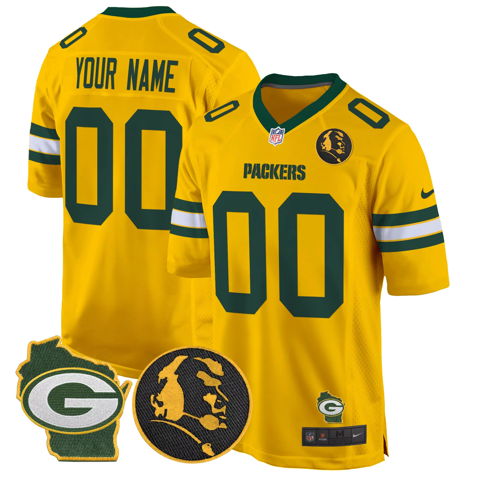 gold men green bay packers home patch vapor custom jersey all stitched