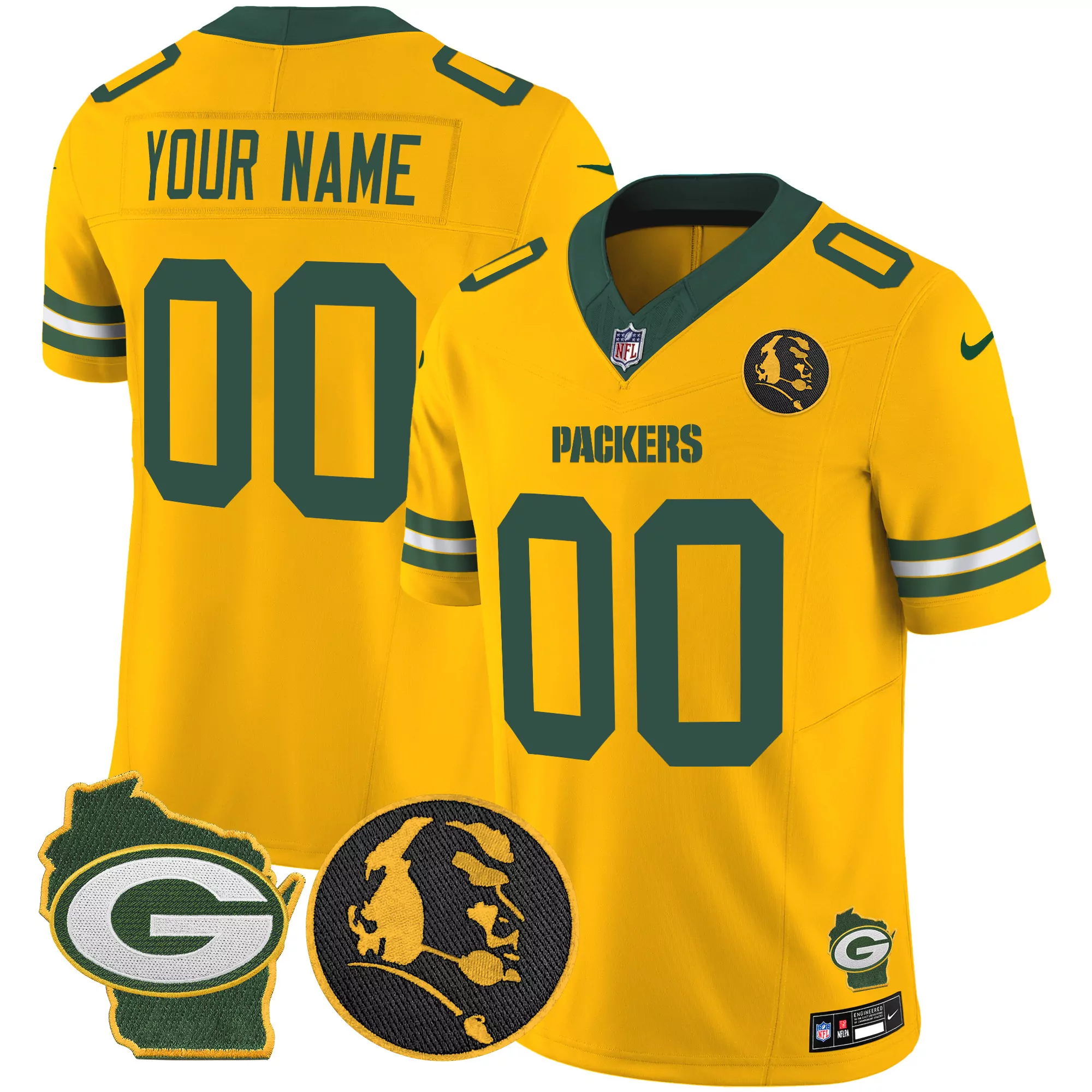 gold men green bay packers home patch vapor custom jersey all stitched