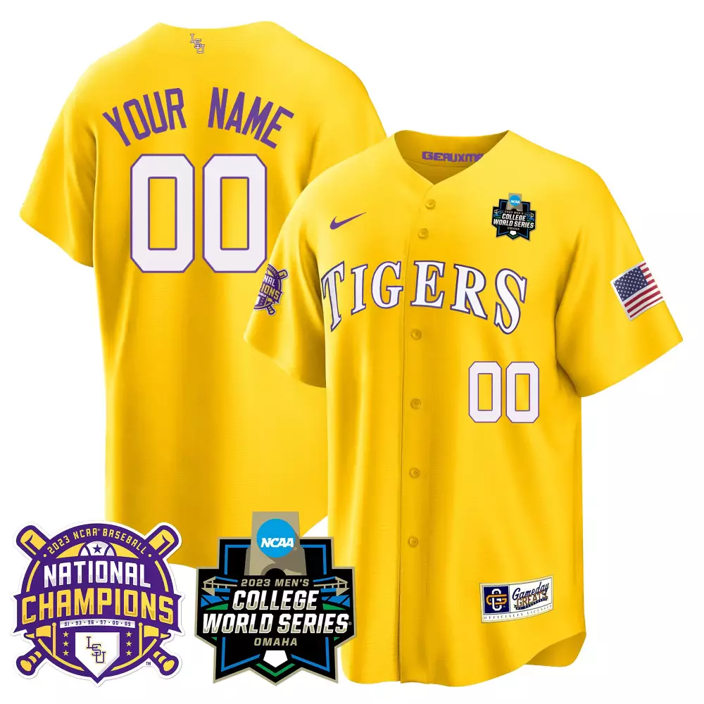 gold men lsu tigers 2023 national champions gold cool custom jersey v2 all stitched