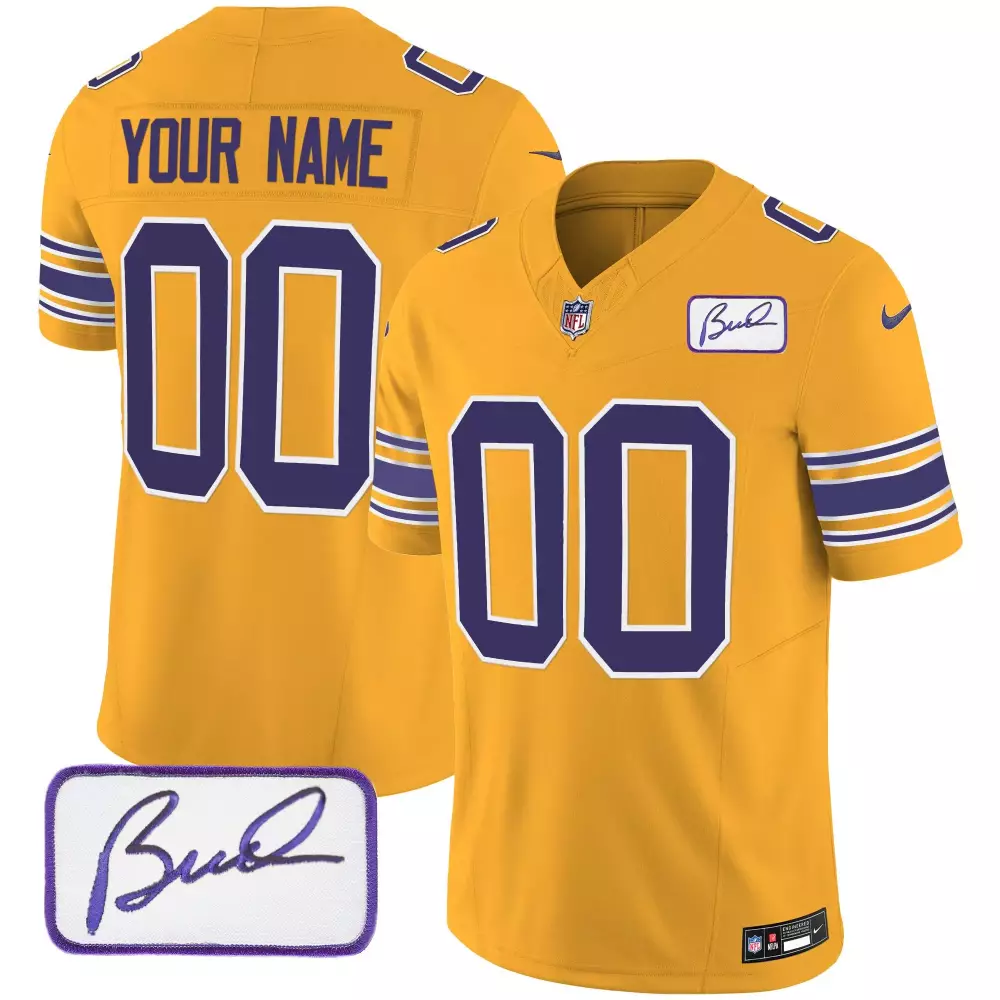 gold men minnesota vikings bud grant patch classic limited custom jersey all stitched