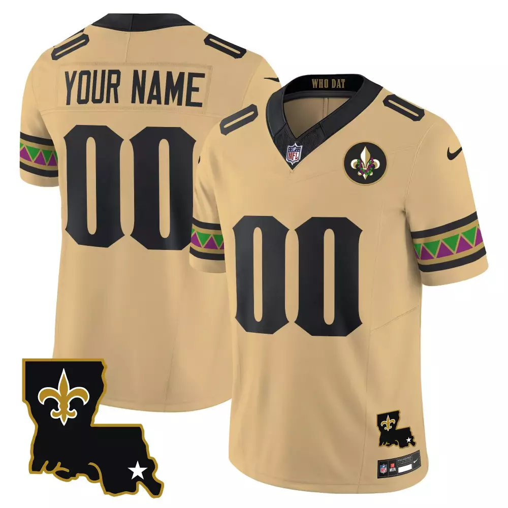 gold men new orleans saints 2024 new orleans city vapor limited custom jersey all stitched