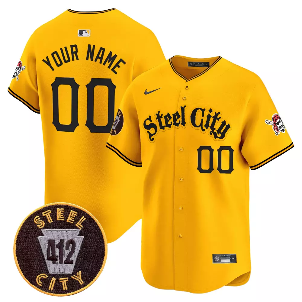 gold men pittsburgh pirates 412 patch vapor premier limited custom jersey v5 all stitched