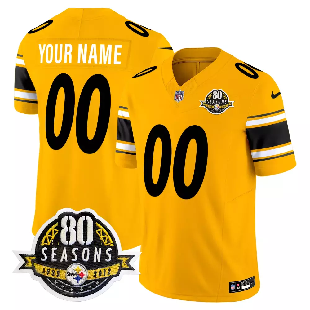 Pittsburgh Steelers Gold 80th Anniversary Patch Vapor Jersey | Limited Edition Custom Stitched | Fan Gear for Men, Women & Youth