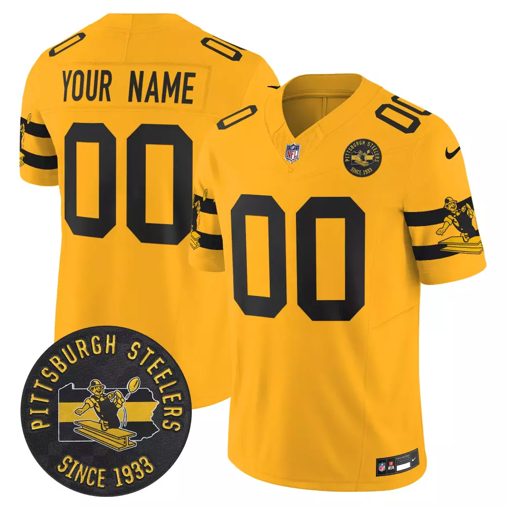 Pittsburgh Steelers Gold DMR Patch Vapor Jersey | Limited Edition Custom Stitched | Fan Gear for Men, Women & Youth