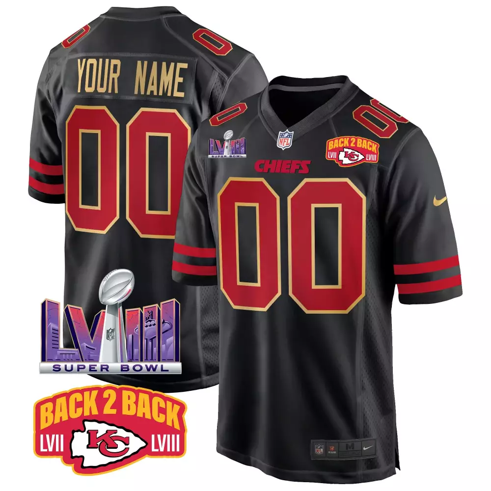 gold trim youth kansas city chiefs super bowl lviii back 2 back gold patch vapor custom jersey v3 all stitched