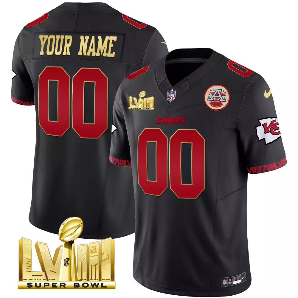 Kansas City Chiefs Youth Super Bowl LVIII Pattern Gold Vapor Jersey | Custom Design | For Men, Women & Youth