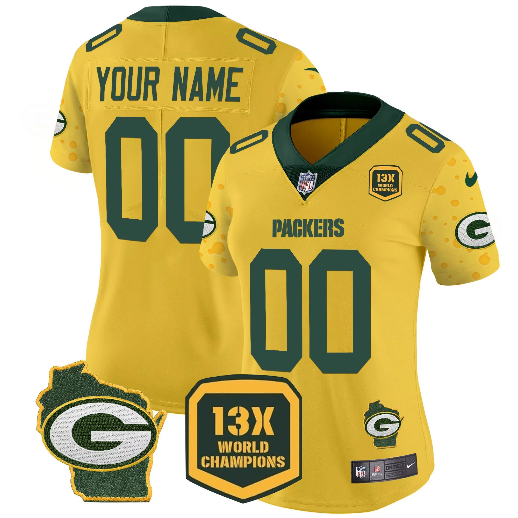 gold women green bay packers cheese vapor limited custom jersey all stitched