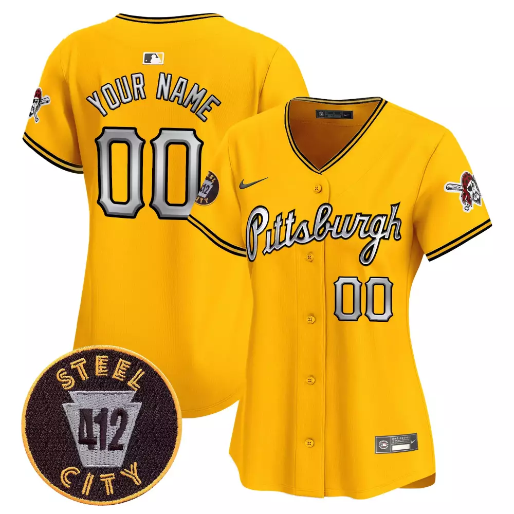 gold women pittsburgh pirates 412 patch vapor premier limited custom jersey v7 all stitched