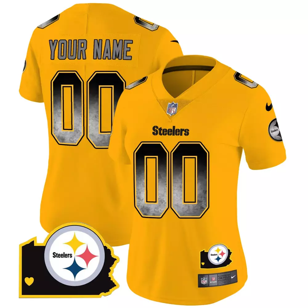 Pittsburgh Steelers Gold Women Arch Smoke Home Patch Vapor Jersey | Custom Stitched Limited Edition | Fan Gear for Women