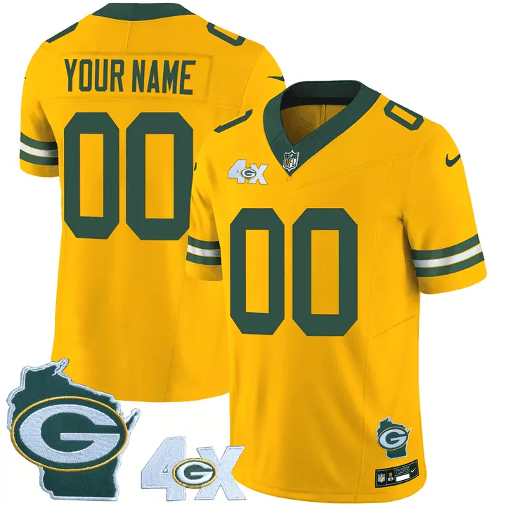 gold youth green bay packers 13 time world champions home patch vapor custom jersey all stitched