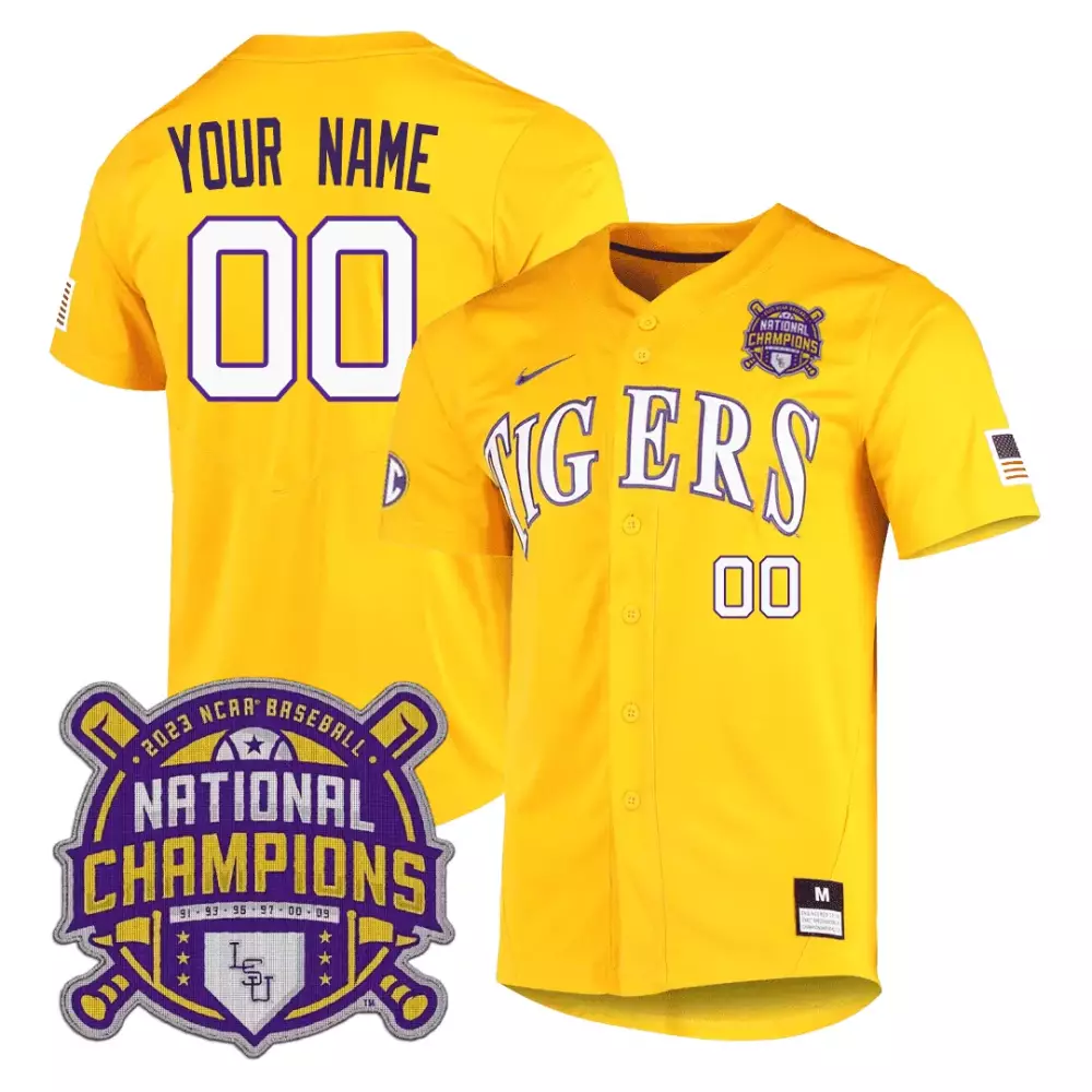 gold women lsu tigers 2023 national champions gold cool custom jersey v2 all stitched