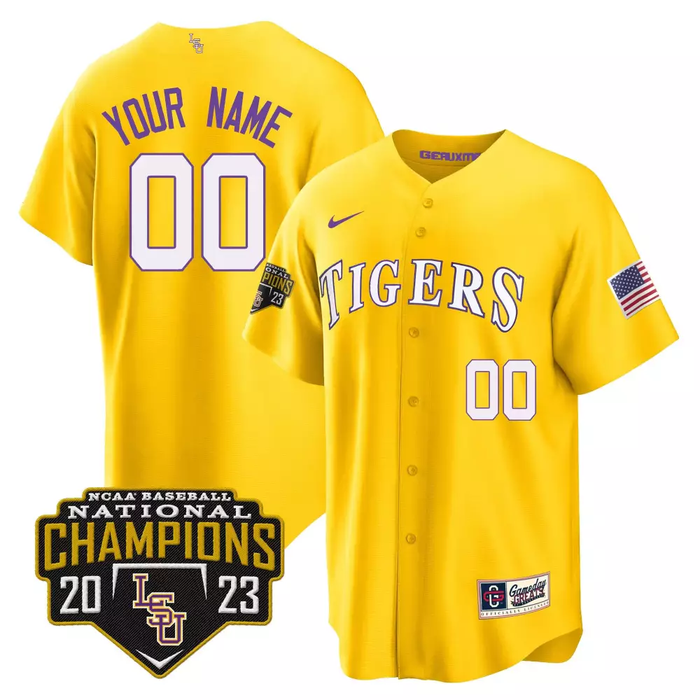 gold youth lsu tigers 2023 national champions gold cool custom jersey v2 all stitched