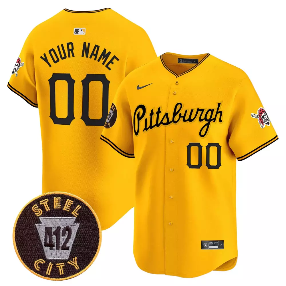 gold youth pittsburgh pirates 412 patch vapor premier limited custom jersey v3 all stitched