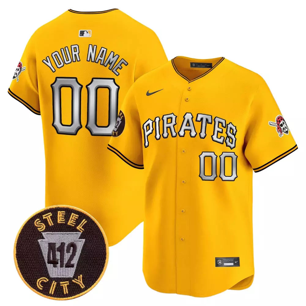 gold youth pittsburgh pirates 412 patch vapor premier limited custom jersey v3 all stitched