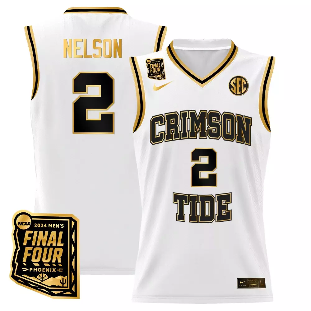 grant nelson white gold mens alabama crimson tide 2024 final four patch basketball jersey all stitched