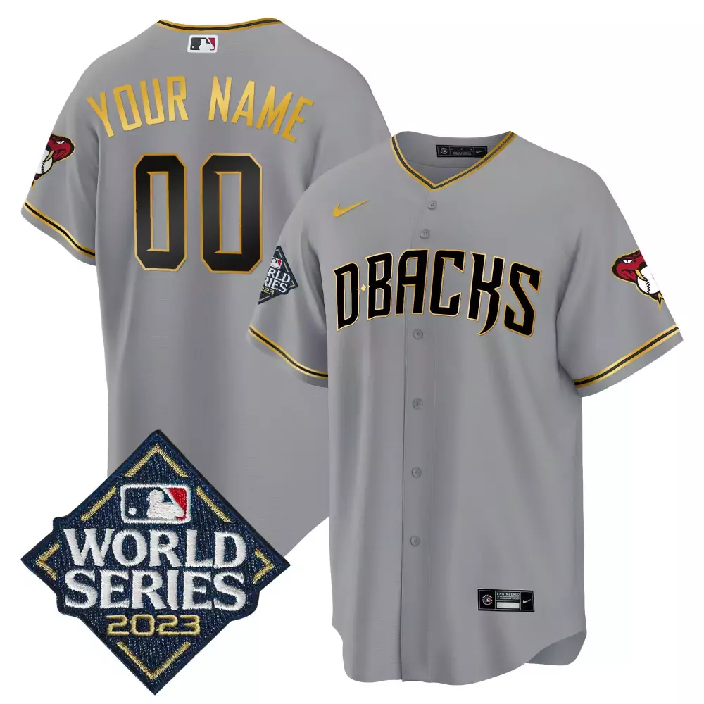 gray gold men arizona diamondbacks 2023 world series flex base gold custom jersey v2 all stitched