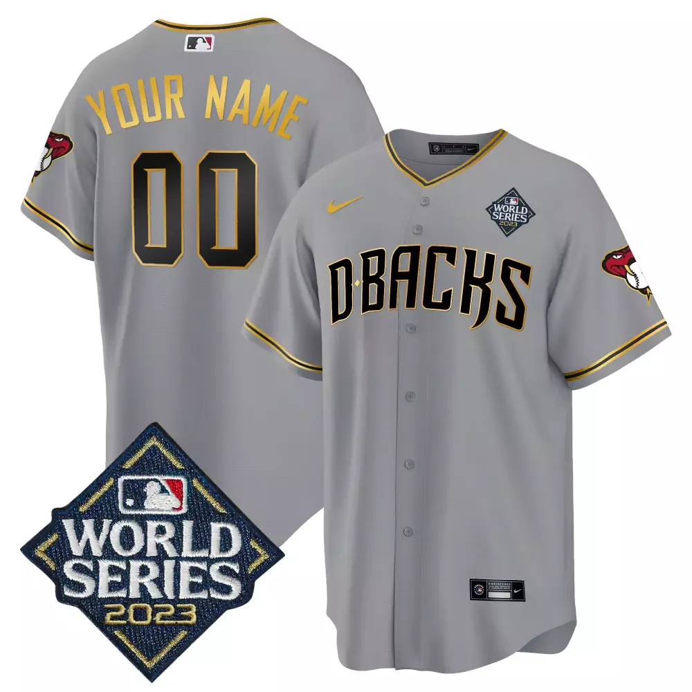gray gold men arizona diamondbacks 2023 world series flex base gold custom jersey v2 all stitched