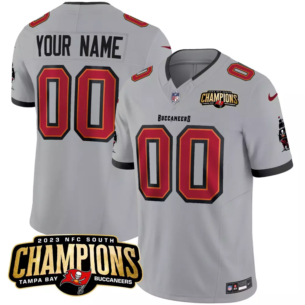 gray men tampa bay buccaneers 2023 nfc south champions patch vapor custom jersey all stitched