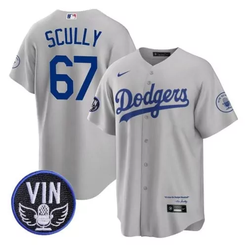 Vin Scully Dodgers Gray Angel Jersey | Stylish Fan Gear for Game Day | Great Gift for Men, Women & Youth