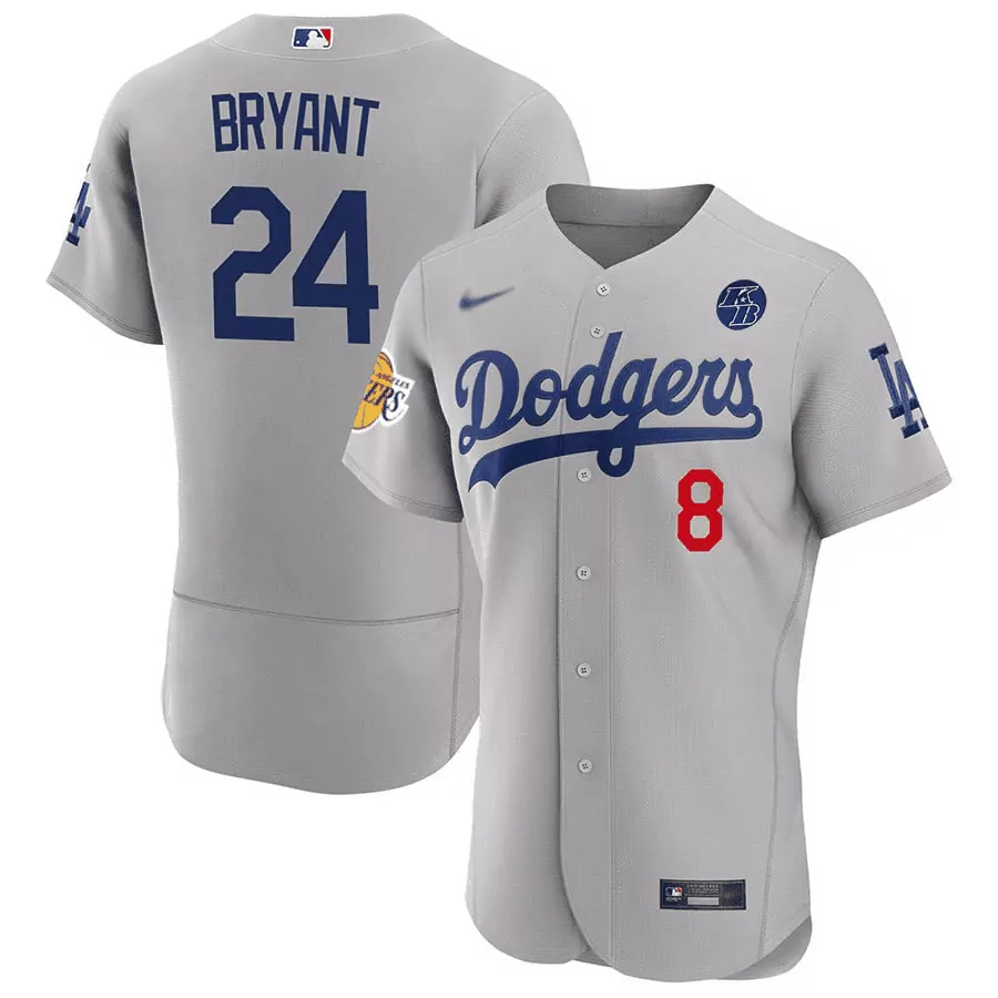 Kobe Bryant 824 Patch Jersey | Gray Los Angeles Dodgers | Women's All Stitched Fan Gear | For Men, Women & Youth