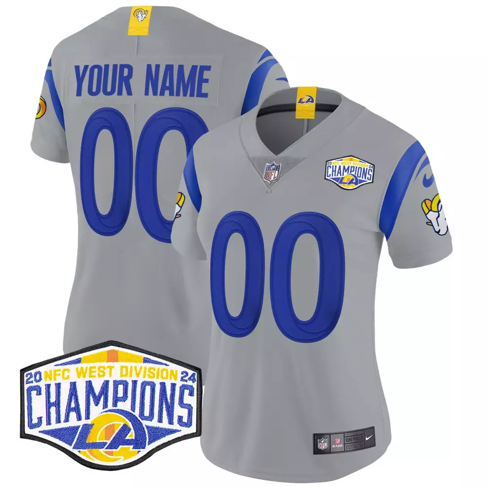 gray women los angeles rams 2024 nfc west division champions vapor limited custom jersey all stitched