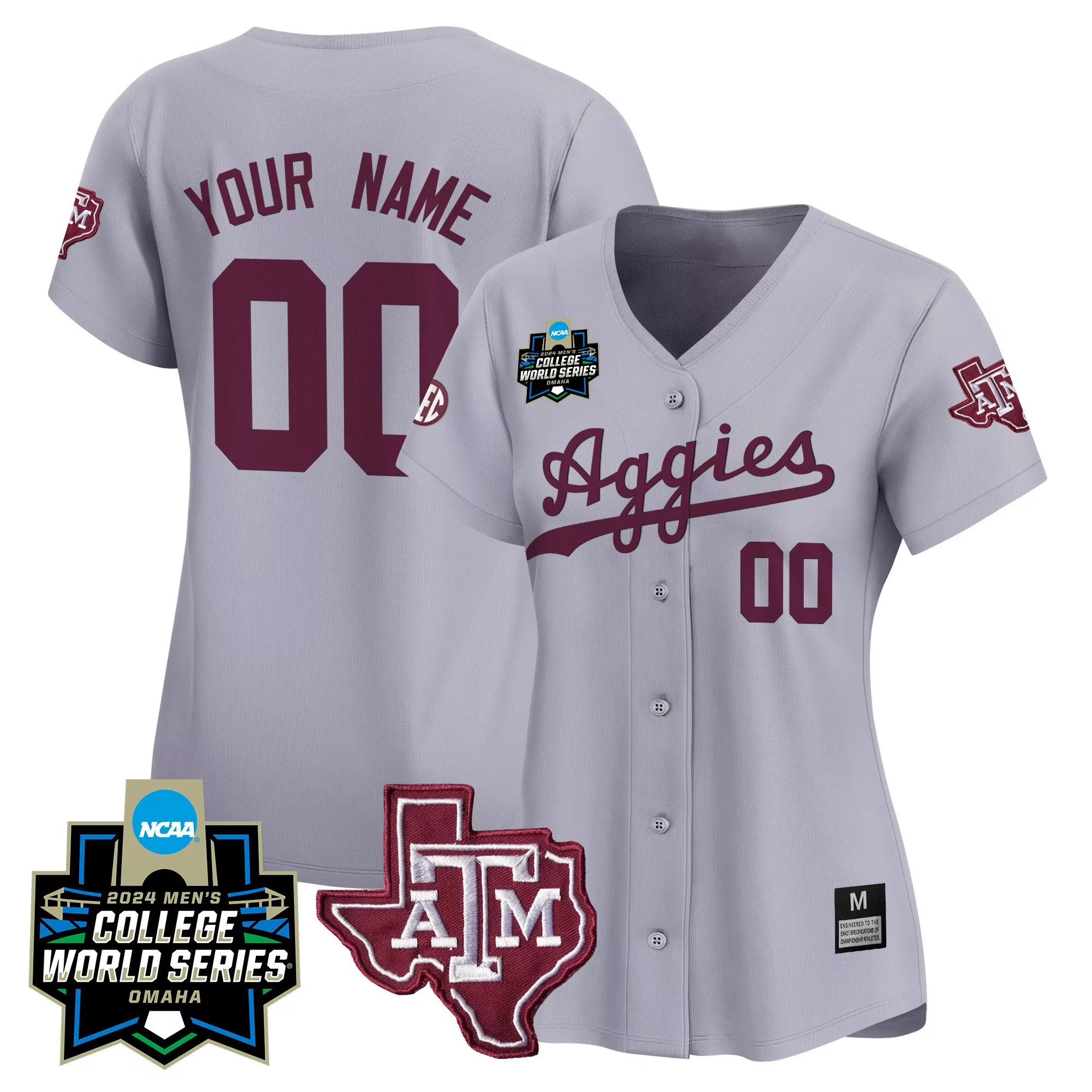 gray women texas am aggies 2024 college world series vapor premier limited custom jersey all stitched